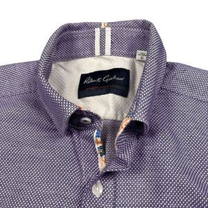Robert Graham Linen Shirt Mens Large Tailored Geometric Flip Cuff‎ Preppy Casual